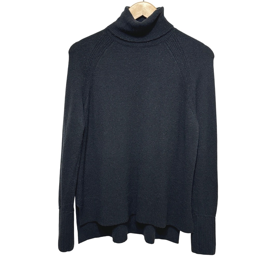 J.Crew Turtleneck Sweater Womens Small Black Merino Alpaca Blend Hi-Low Relaxed